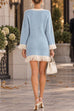 Karleedress V-Neck Contrast Trim Fringe Knit Sweater Dress (B)