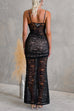 Spaghetti Strap V Neck Bodycon Lace Maxi Dress