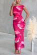 Off the Shoulder Floral Print Bodycon Maxi Dress
