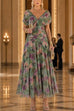 Karleedress V Neck Short Sleeves Floral Print Maxi Dress