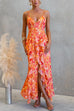 Backless Cut Out Floral Print Ruffle Slit Maxi Cami Dress