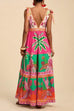 Karleedress Bow Shoulder V Neck Sleeveless Printed Maxi Vacation Dress