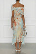 Karleedress Off Shoulder Floral Print Irregular Hem Midi Dress