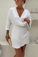 Wrap V Neck Side Drawstring Satin Mini Dress