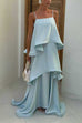 Karleedress Spaghetti Strap Ruffle Layered Satin Maxi Dress