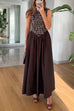 Karleedress Crewneck Sleeveless Glitter Sequin Splice Maxi Dress