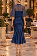 Karleedress Mock Neck Chiffon Cape Overlay Satin Midi Dress Set (D)