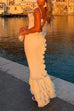 Karleedress Spaghetti Strap Open Back Ruffle Trim Maxi Dress