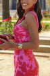 Twist Front High Waist Floral Print Midi Dress