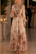 Karleedress Puff Long Sleeves High Waist Floral Print Maxi Dress