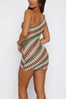 Karleedress One Shoulder Sleeveless Color Block Crochet Mini Dress