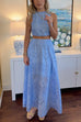 Karleedress Lace Hollow Out Sleeveless Crop Top High Waist Maxi Skirt Set