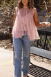 Mockneck Tulle Cover Up Top with Lace Camisole