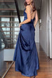 V Neck Spaghetti Strap Backless Satin Maxi Party Dress