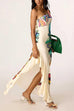 One Shoulder Sleeveless Floral Print Ruffle Slit Maxi Dress