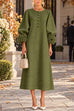 Karleedress Floral Applique Puff Sleeve A-Line Midi Dress