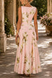 Karleedress Boat Neck Sleeveless Floral Print A-line Maxi Dress