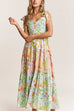 Karleedress V Neck Bow Shoulder Tiered Floral Print Maxi Dress