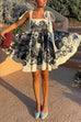Karleedress Bow Shoulder Sleeveless High Waist Floral Print Mini Dress