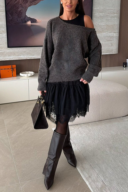 Asymmetrical One Shoulder Long Sleeves Casual Sweater