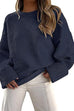 Karleedress Crewneck Drop Shoulder Solid Knitted Pullover Sweater