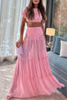 Ruched Crop Top and Elastic Waist Ruffle Tiered Maxi Skirt Set