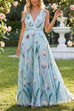 Deep V Neck Sleeveless Floral Print Swing Maxi Dress