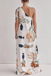 Karleedress Tie Knot One Shoulder Floral Print Maxi Dress
