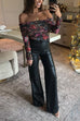 High Waist Faux Leather Pocketed Bell Bottom Pants