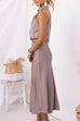 High Neck Sleeveless Waisted Satin Midi Dress