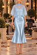 Karleedress Mock Neck Chiffon Cape Overlay Satin Midi Dress Set (D)