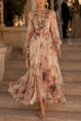 Karleedress Puff Long Sleeves High Waist Floral Print Maxi Dress