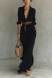 Karleedress Lapel Long Sleeves Button Up Maxi Dress With Belt