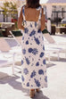 Bow Shoulder Sleeveless Seashell Print Maxi Dress