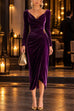 Karleedress Cowl Neck Gold Accent Ruched Velvet Midi Dress