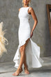 Sleeveless Lace-up Backless Ruffle Hem Slit Maxi Dress