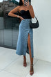 Karleedress Button Down Slit Midi Denim Skirt