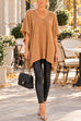 V Neck Loose Fit Solid Poncho Sweater (A)