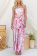 Strapless Floral Print Tie Waist Split Wide Leg Jumpsuit