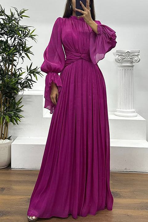 Bell Long Sleeves Twist Front Ruched Maxi Dress