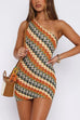 Karleedress One Shoulder Sleeveless Color Block Crochet Mini Dress