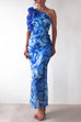 Karleedress Ruffle One Shoulder Floral Print Bodycon Maxi Dress