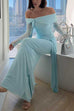 Karleedress Off Shoulder Long Sleeves Knot Waist Draped Maxi Dress