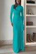 Long Sleeves Draped Slit Maxi Party Dress(7 Colors Available!)