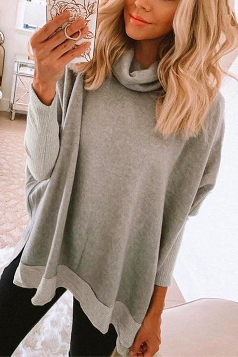 Karleedress Cowl Neck Color Block Side Split Sweatshirt