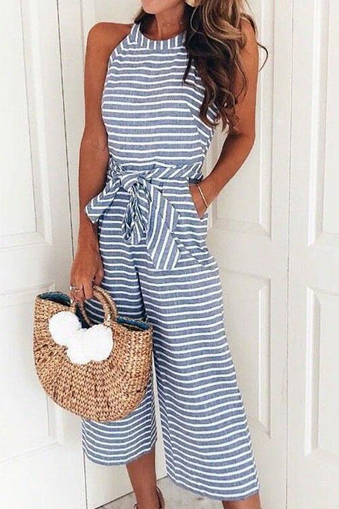 Karleedress Striped Bow-Knot Wide Leg Rompers