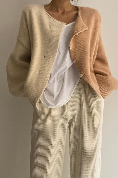 Karleedress Color Block Lantern Sleeve Button Down Cardigan