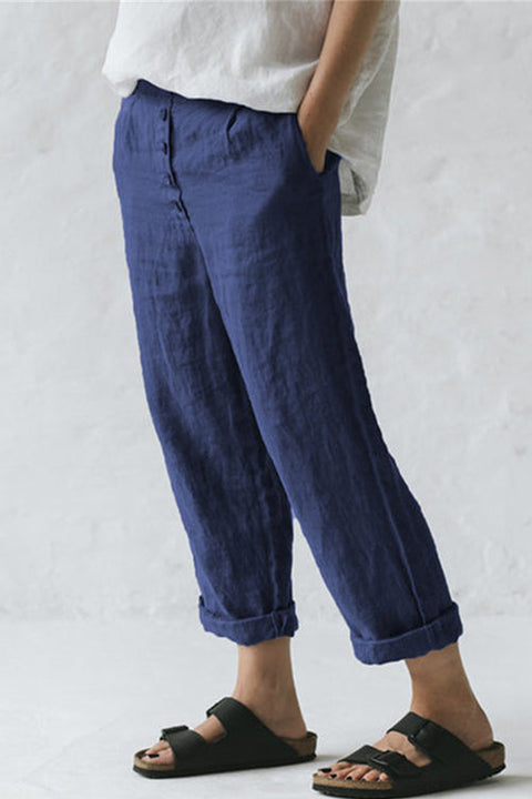 Karleedress Solid Cotton Linen Straight Leg Pants with Pockets