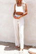 Karleedress Buttons Elastic Waist Wide Leg Pants