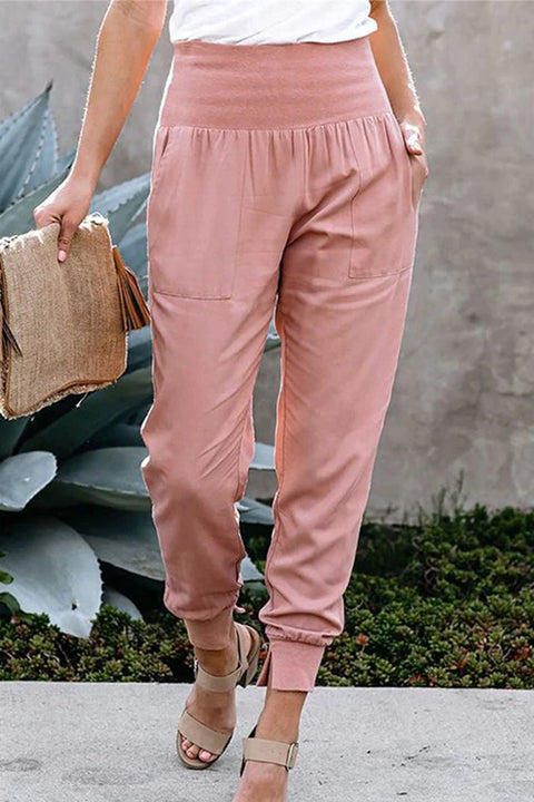 Karleedress Solid High Waist Side Split Joggers with Pockets